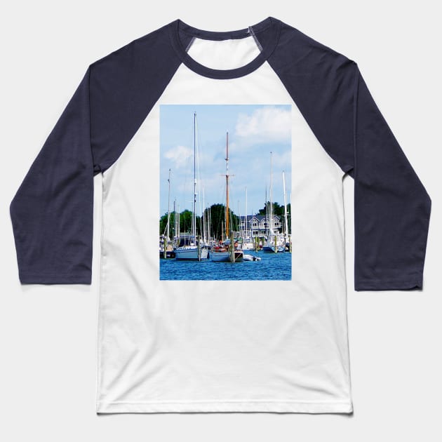 Wickford RI - Village Dock Baseball T-Shirt by SusanSavad